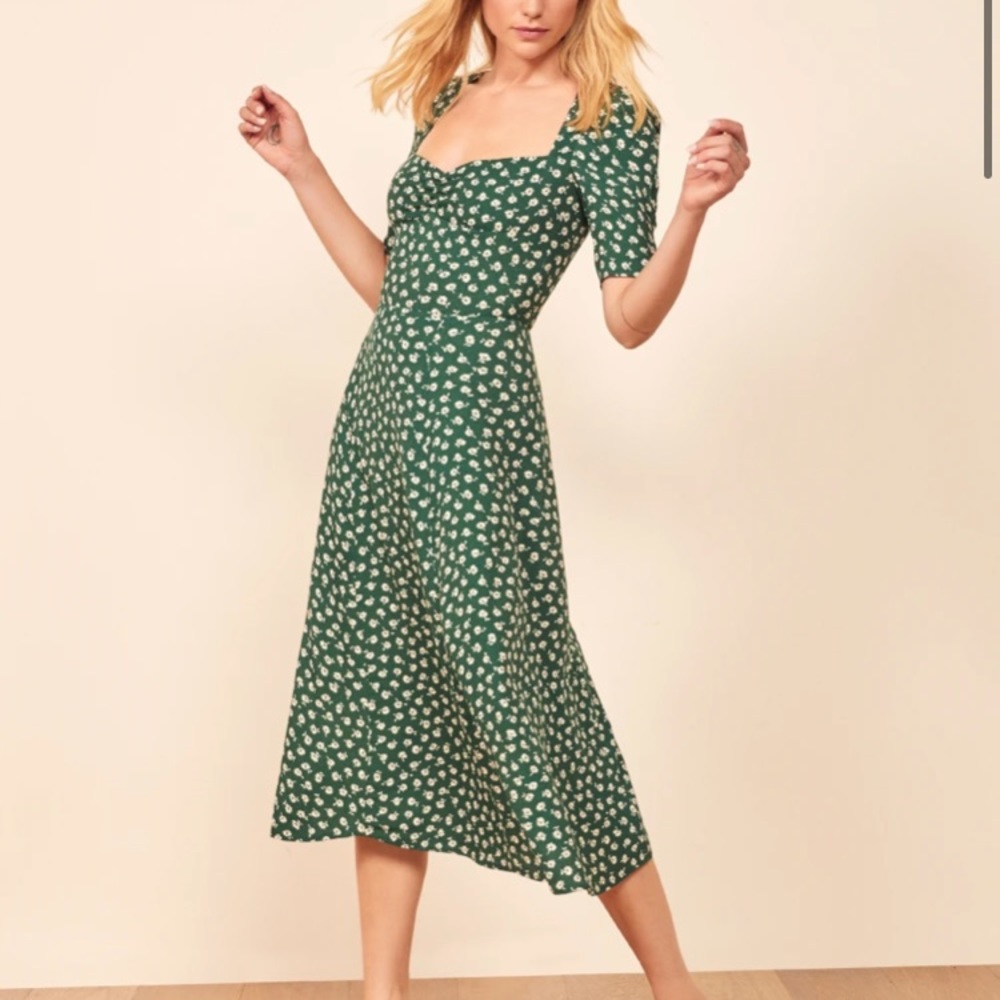 Reformation Green Floral Dress size 0